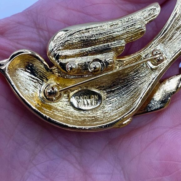 Nolan Miller Pave Bird Glamour Collection Brooch Pin Clear Crystal Gold EUC J746 - Picture 4 of 6